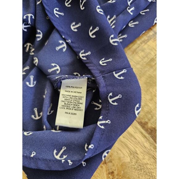 Express The Portofino Shirt Nautical Anchor Print Navy Blue XS Roll Tab Sleeves - Picture 8 of 8